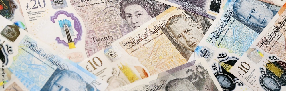 custom made wallpaper toronto digitalBritish pound money bills pile on table. United Kingdom banknotes of GBP currency close up.