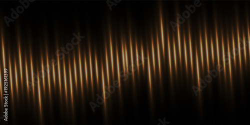 Description (English):
Abstract glowing golden light streaks forming a rhythmic wave pattern on a dark black background.