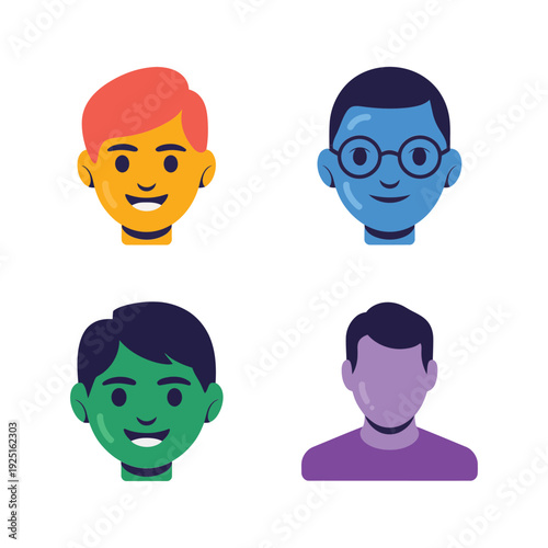 Color gradient male avatar icons set for startup pitch deck, tech conference, user interface, people infographic, creative portfolio branding design