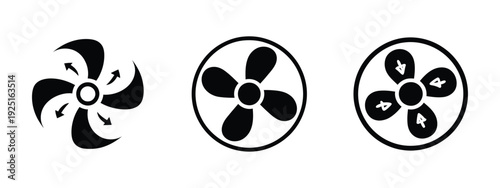 Cooling Fan Icon Set, Modern Cooler Ventilator Silhouette Vector Symbols for Website Design Black Flat Style Illustration