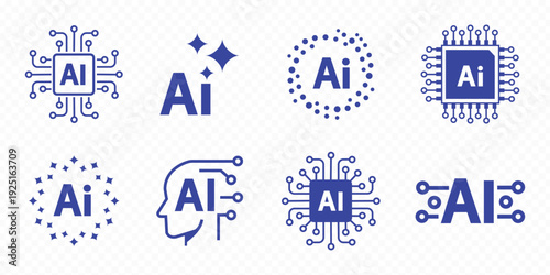 Black line art icons featuring a glowing star burst and artificial intelligence processor chips representing innovation smart technology and digital transformation