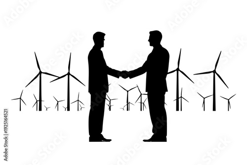 Business Professionals Handshake for Green Energy Deal Silhouette Vector for Sustainability Partnership Concept