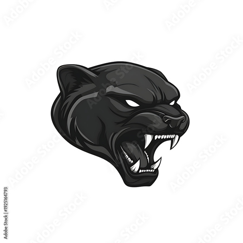 Aggressive panther head with sharp teeth and intense eyes in a stylized isolated on a transparent background