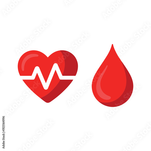 Health symbols with cardiogram heart and blood drop for donor drive poster, wellness event, clinic logo, emergency education design