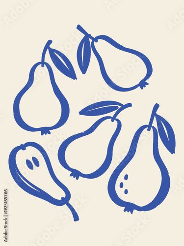  Naive pears doodle fruit set vector illustration