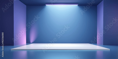 3d render of an empty modern laptop room with clean white interior and gallery style lighting