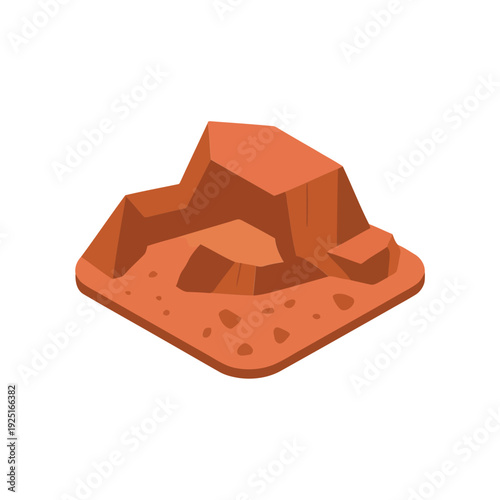 Isometric rocky desert hill tile for mountain canyon landscape, adventure game environment, western desert map, geology education design illustration