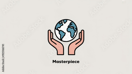 Hands holding a blue and white globe on a beige background symbolizing environmental care and protection