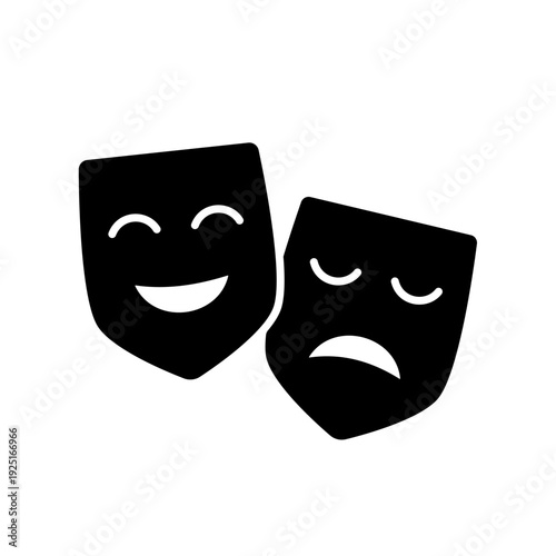 Comedy and tragedy theater masks, solid vector icon