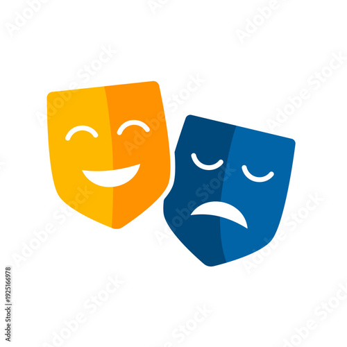 Comedy and tragedy theater masks, colorful flat vector icon