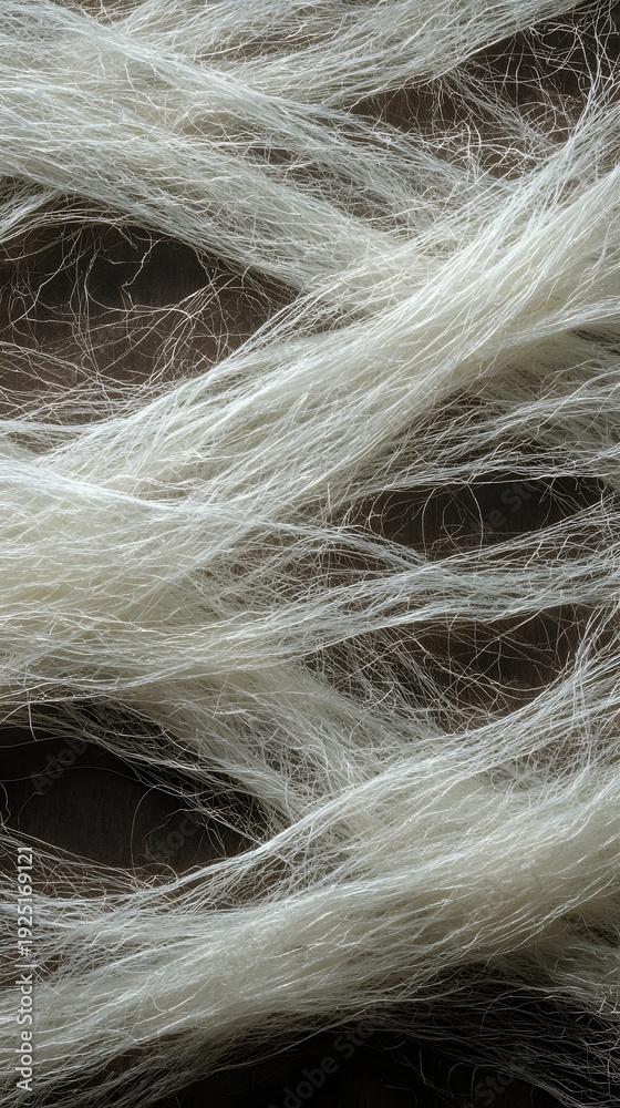 Fototapeta premium Close-up view of soft white and silver threads creating a textured background