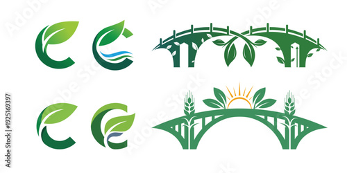 leaf logo combination bridge and letter C design vector illustration