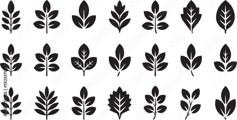 Naklejka premium Set of various green leaf shapes and types isolated on transparent background