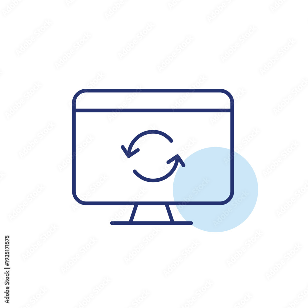 Fototapeta premium Refresh arrows on computer screen. System update, software upload and installation. Pixel perfect, editable stroke vector icon