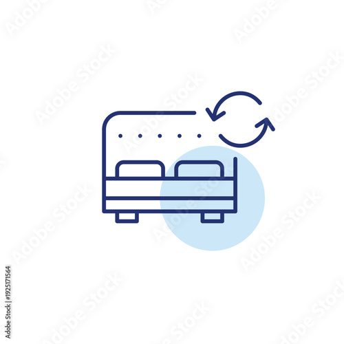 Double bed and renew arrows. Hotel booking refreshed, sleep and comfort updated. Pixel perfect, editable stroke vector icon