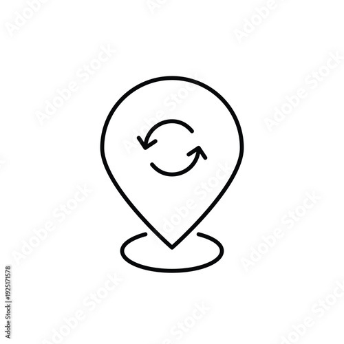 Map pointer and renew arrows. Location update, GPS refresh, navigation renewal. Pixel perfect, editable stroke vector icon