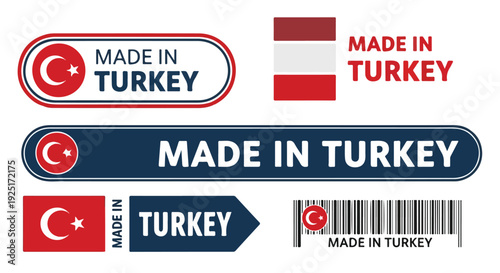 Set of 5 Made in Turkey vector labels and barcode