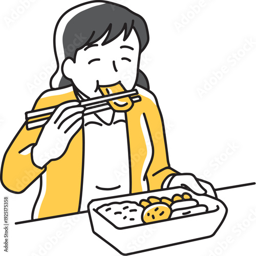 お弁当を食べる女性