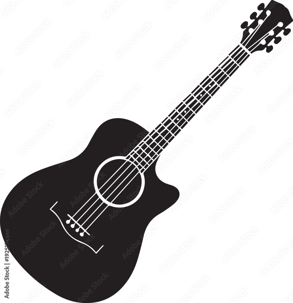 Fototapeta premium Traditional Acoustic Dreadnought Guitar Silhouettes in Warm Studio Light