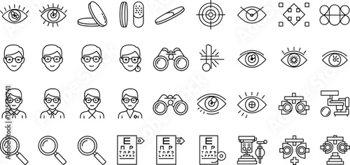 Vision and Eye Care Line Icons Set Optometry Outline Collection