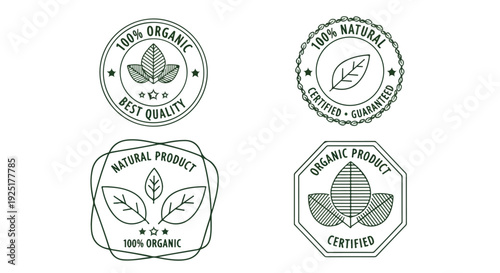 Set of 4 Organic Natural Product Line Art Badges Vector