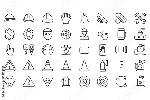 Warning and emergency minimalist icon pack with siren and cone