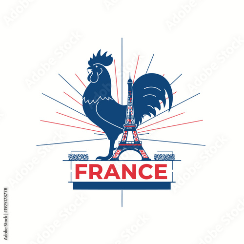 French Symbol of Unity: An iconic design, a rooster alongside the Eiffel Tower, the essence of national pride. Capturing the spirit of unity and heritage.