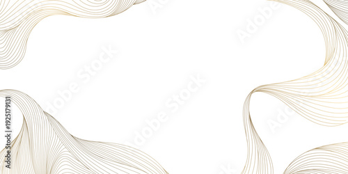 Luxury gold line wave pattern, Japanese ocean motif, flowing silk textures. Elegant vector design, abstract curves, geometric art deco elements, organic shapes, premium packaging, wine label