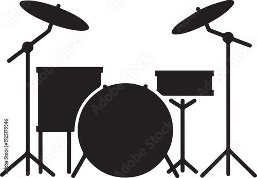 Professional Compact Drum Kit Silhouettes with Atmospheric Stage Lighting