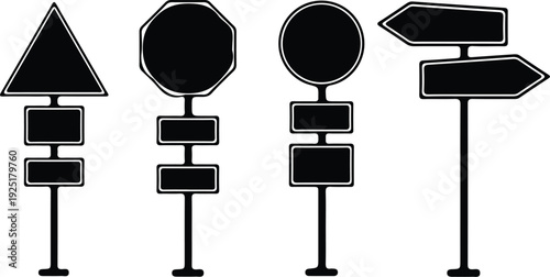 direction traffic road sign black icon set vector illustration design 