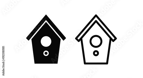 Two simple birdhouse icons one filled and one outlined