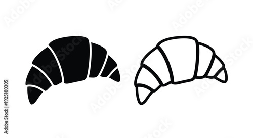 Two croissant illustrations one solid black one with a white outline