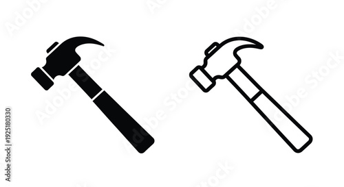 Two hammer icons one solid black one outlined in white