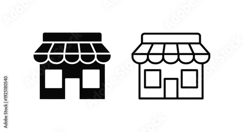 Two storefront icons one filled one outlined facing forward