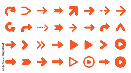 Set of Various Orange Arrows on White Background