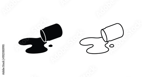 Spilled cup illustration in black and white showing two perspectives