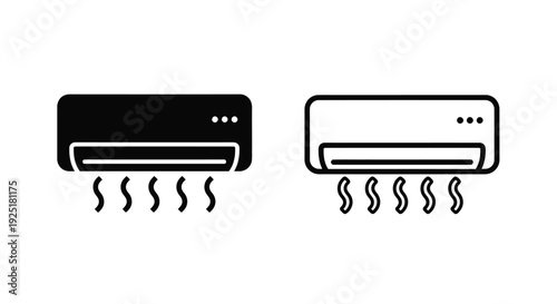 Two black linear icons depicting a split system air conditioner unit