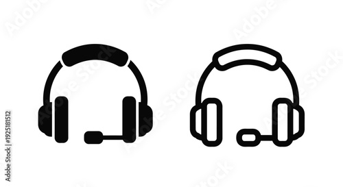 Two black silhouettes of headsets with microphones are displayed