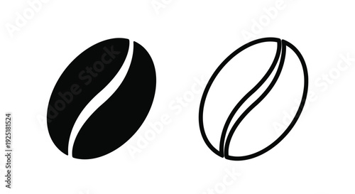 Two coffee beans one solid and one outlined in a simple design