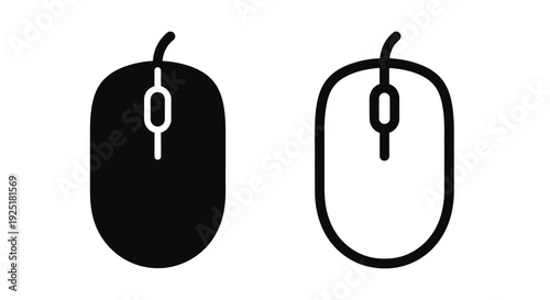 Two computer mice icons one filled and one outlined are shown