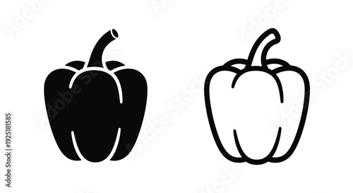 Simple black and white illustration of two bell peppers