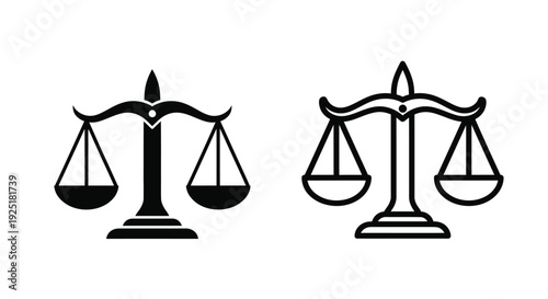 Two black scales of justice icons side by side balanced