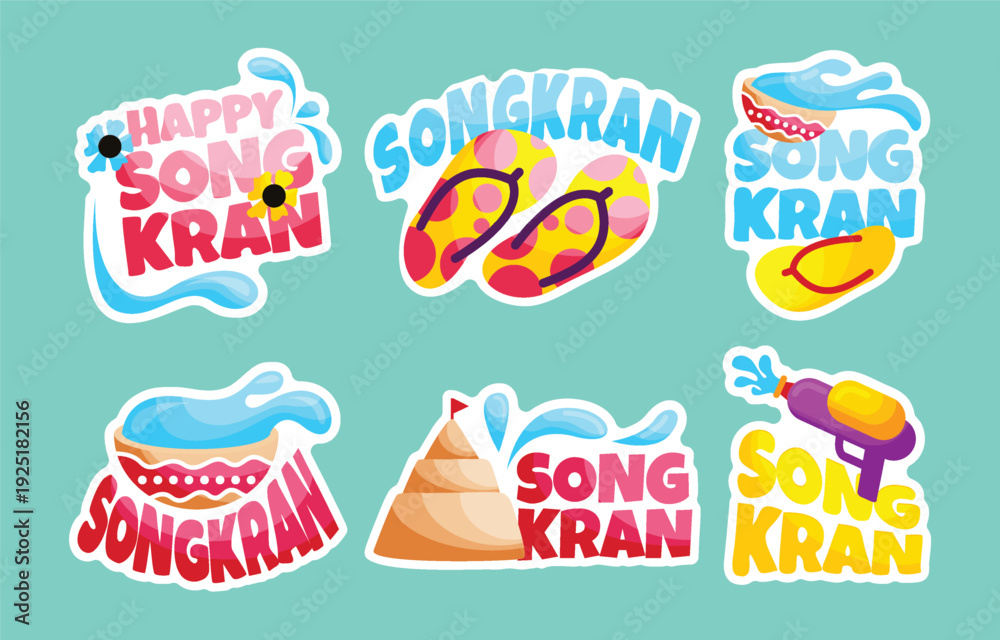 Fototapeta premium Songkran Sticker Set Template