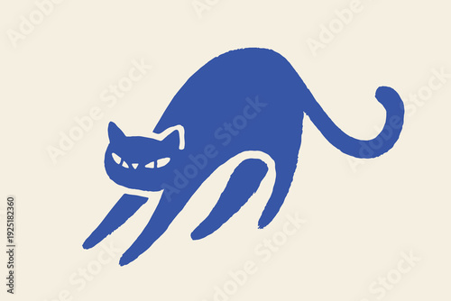 Canvastavla Stretching cat naive silhouette vector illustration