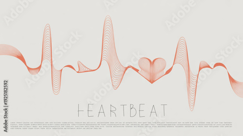 Heartbeat rhythm with stylized heart on ekg monitor tracing on white background