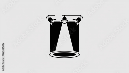 Vector illustration of two spotlights shining down on a stage creating a dramatic lighting effect with a black and white design