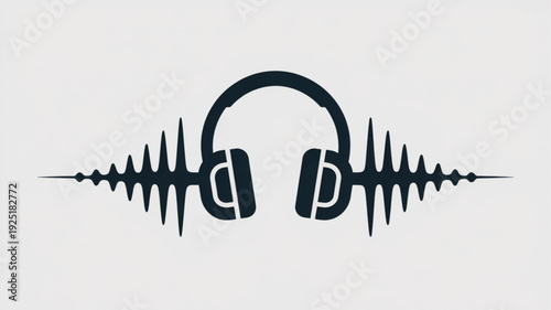 Black headphones with sound wave on white background music listening icon audio symbol vector