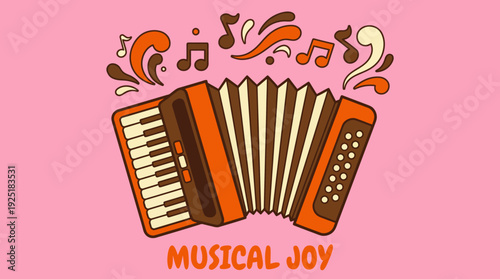 "Musical Joy: Accordion Illustration with Vibrant Notes"