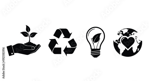 Set of four icons representing environmental protection and sustainability concepts