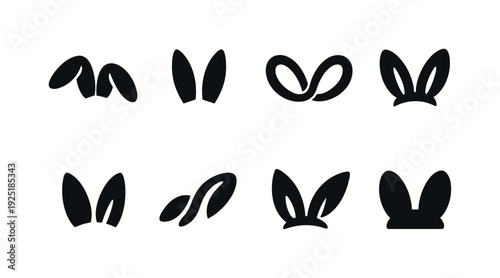 One stroke bunny ear collection. Filled icon set of One stroke bunny ear collection: single line floppy ears,